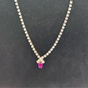 Vintage Crystal‎ Necklace with Pink Gem